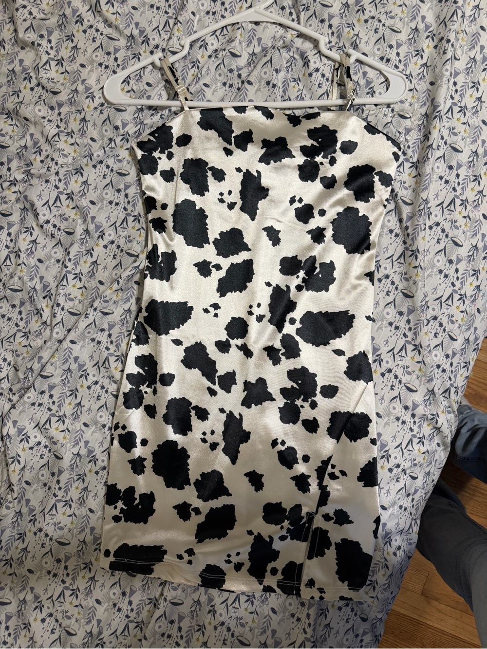 Cow-Print Satin Mini Slip Dress - Black & White